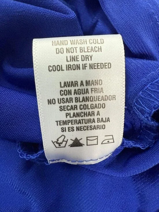 MSK Chiffon Sheath Rhinestone Trim Dress Womens M Royal Blue Asymmetric Cape - Picture 10 of 12